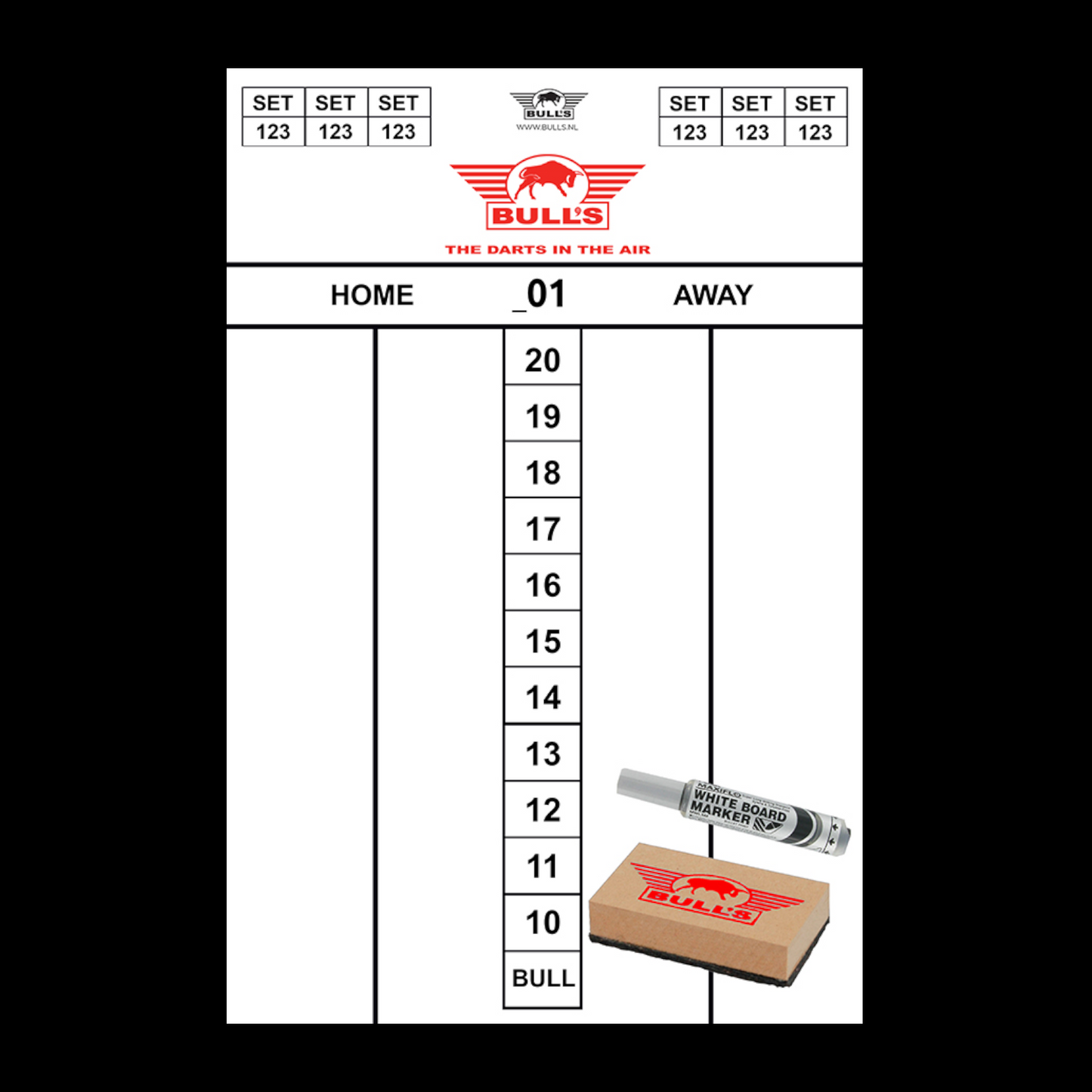 Dart Zubehör BULL'S Scoreset Flex Whiteboard 45 x 30cm