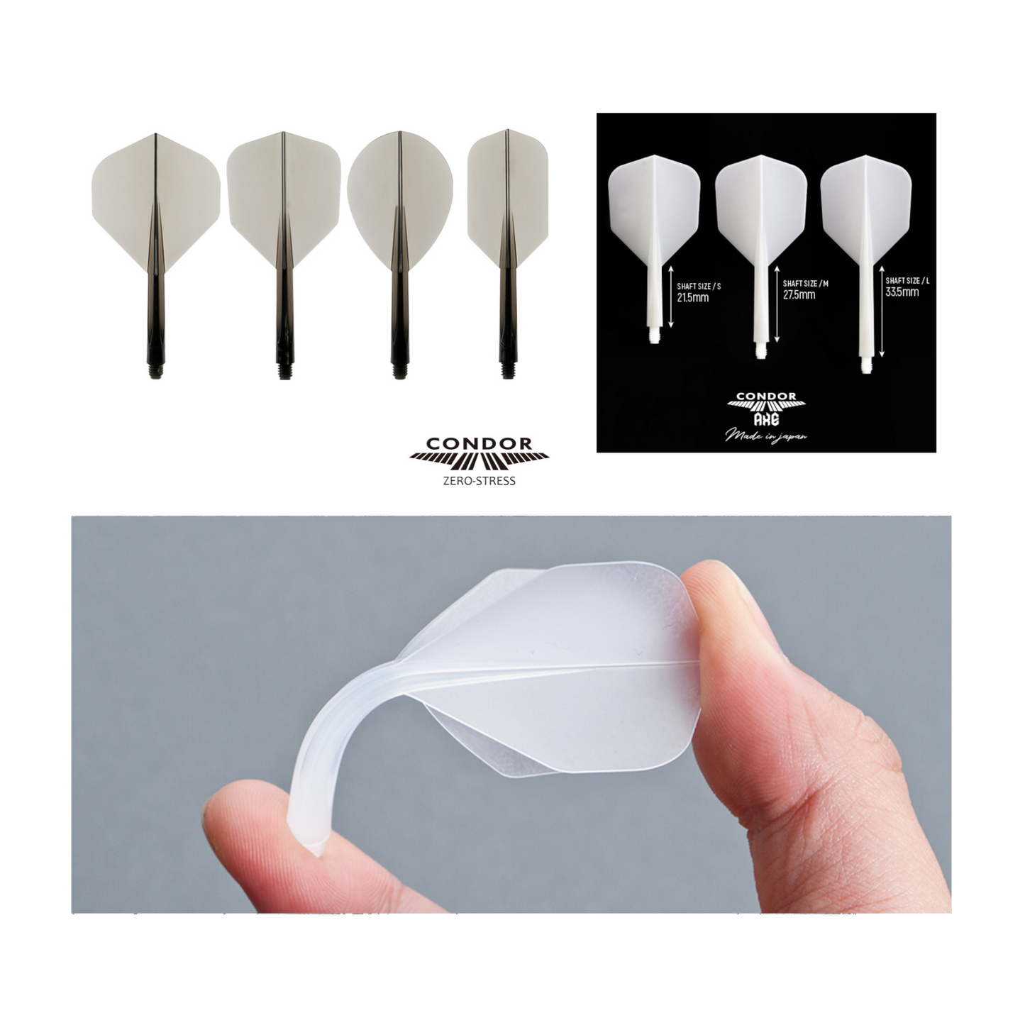 Dart Flights CONDOR Plain (Zero Stress) Clear Black Standard