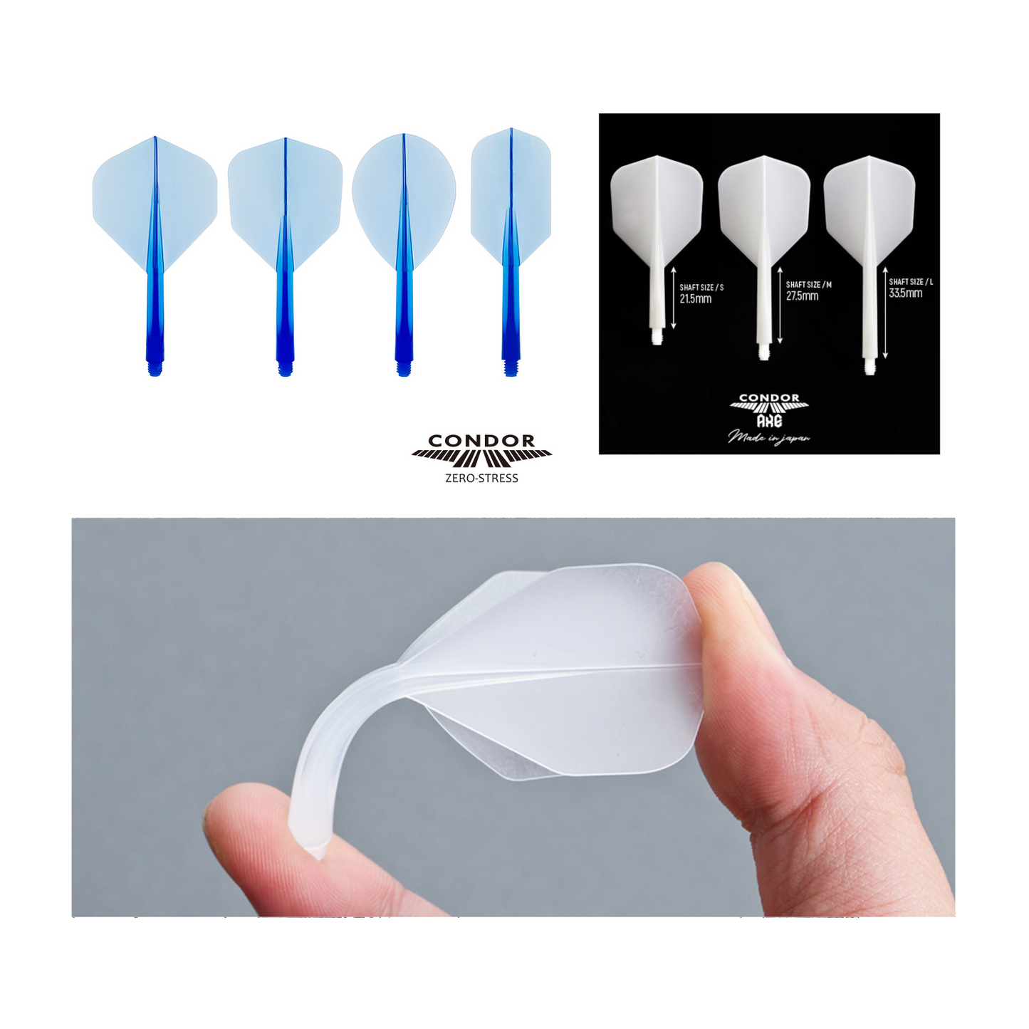 Dart Flights CONDOR Plain (Zero Stress) Clear Blue Small