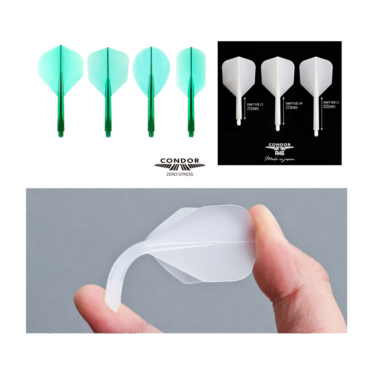 Dart Flights CONDOR Plain (Zero Stress) Clear Green Small