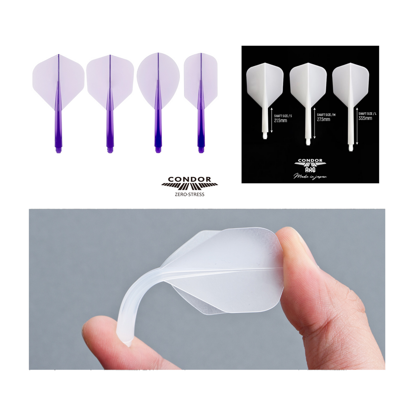 Dart Flights CONDOR Plain (Zero Stress) Clear Purple Slim