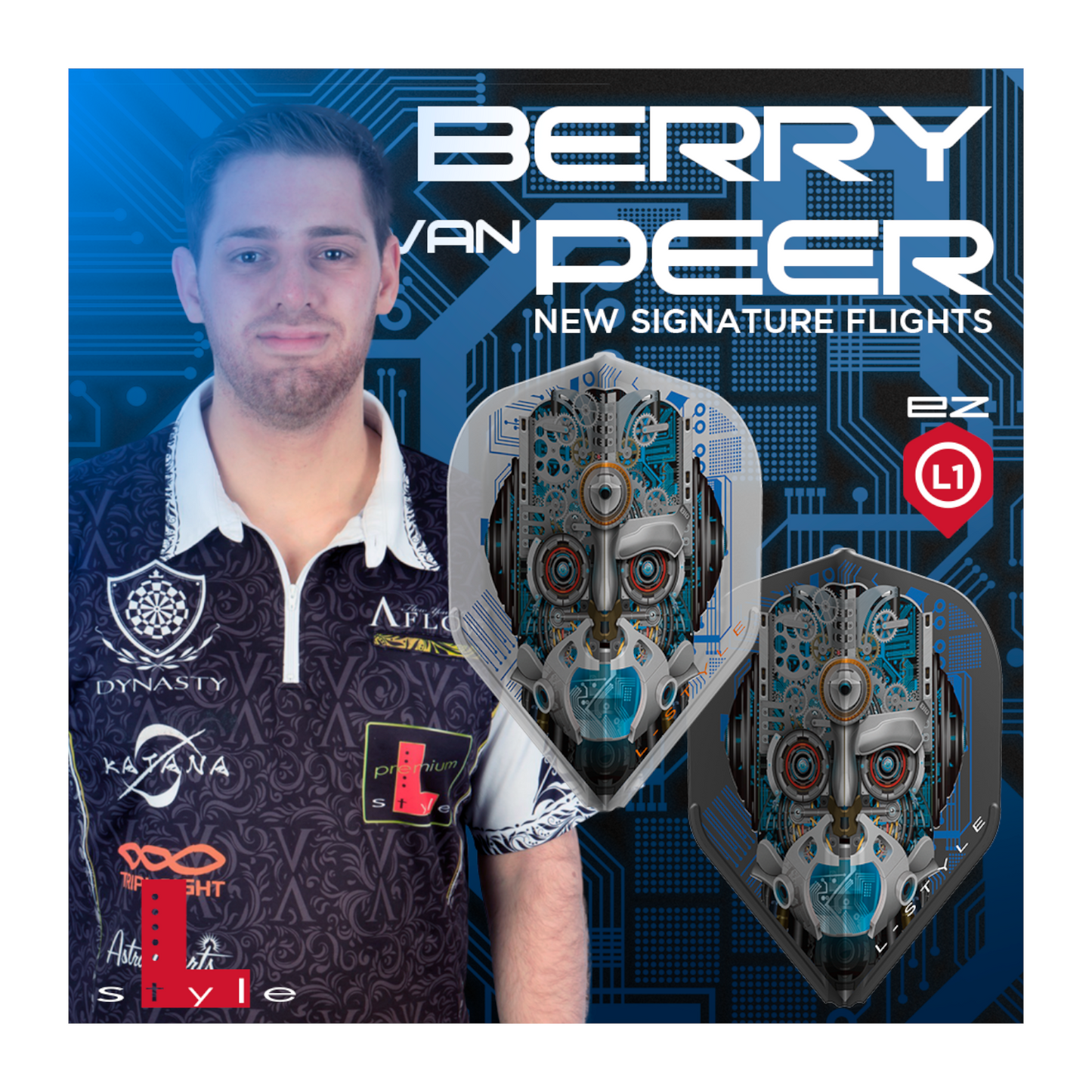 Dart Flights L-Style Signature Champagne Flight: L1EZ Standard Berry Van Peer v3 Black