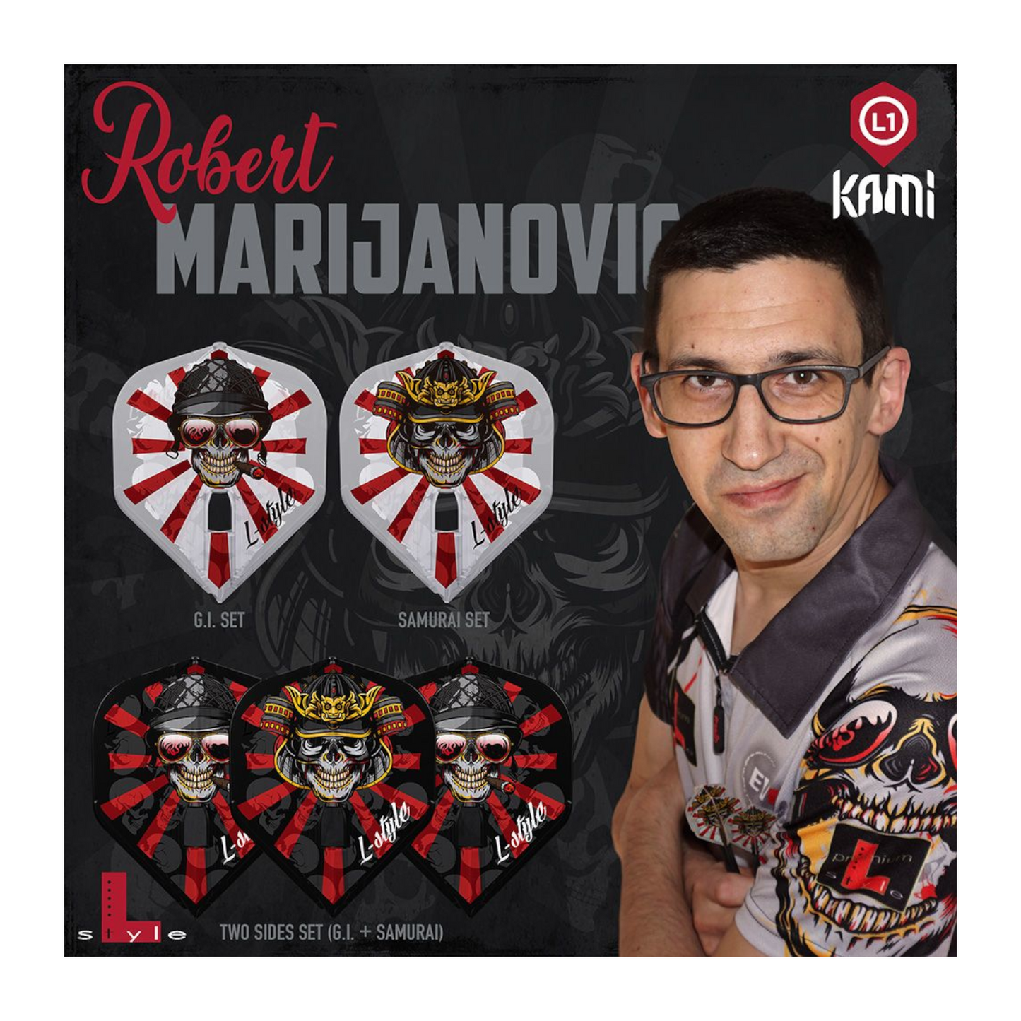 Dart Flights L-Style Signature Champagne Flight: L1PRO KAMI Standard Marijanovic v2 Samurai Type A Clear White