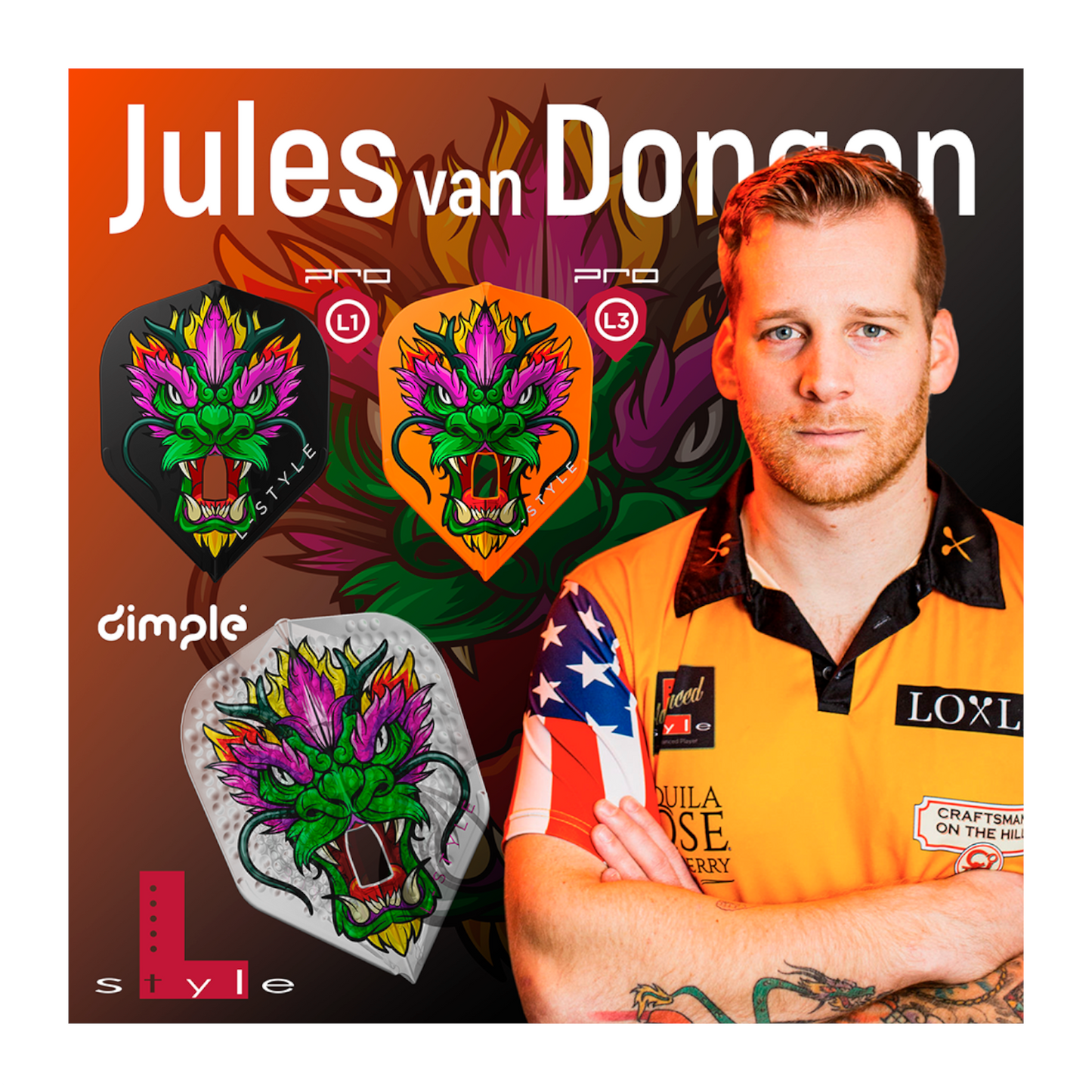 Dart Flights L-Style Signature Champagne Flight:  L1PRO Jules Van Dongen Black