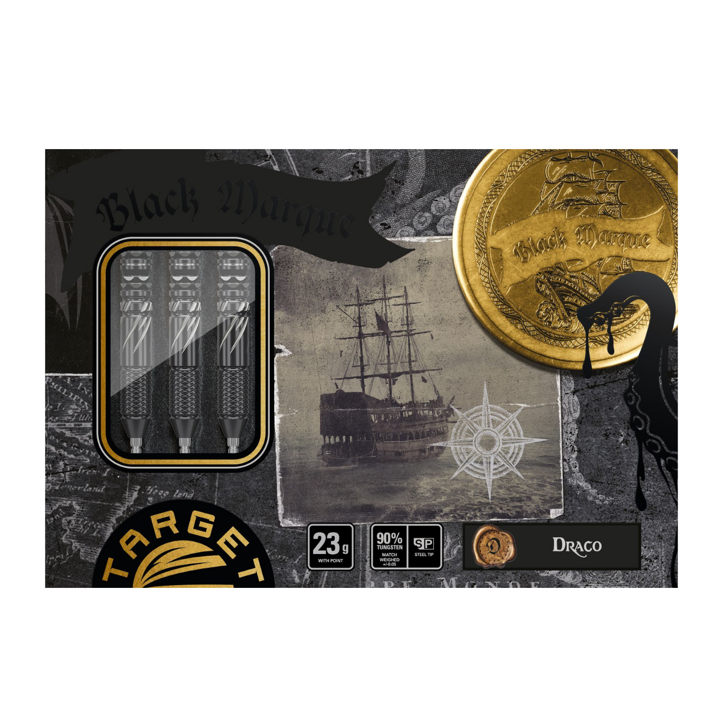Steeldart TARGET JAPAN  Black Marque Draco 90% Swiss Point
