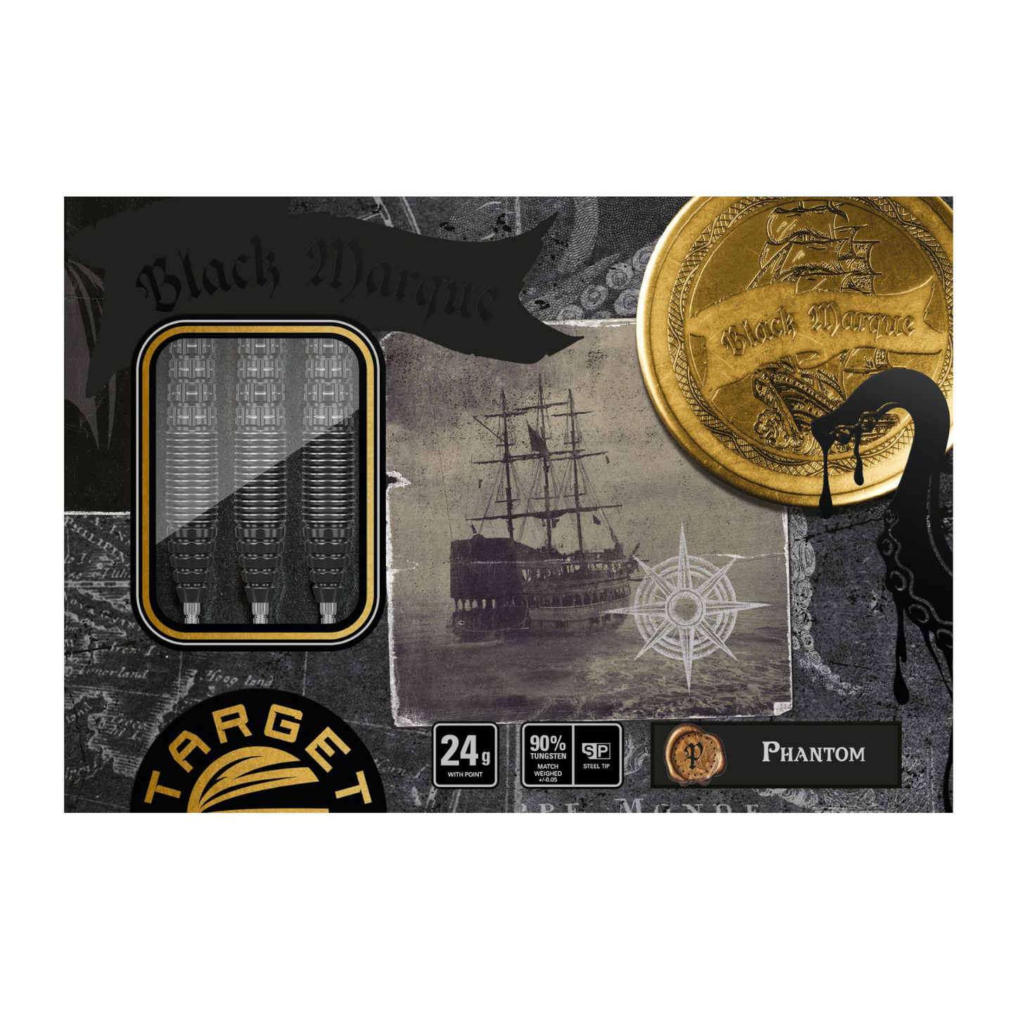 Steeldart TARGET JAPAN BLACK MARQUE LITE PHANTOM 90% Swiss Point