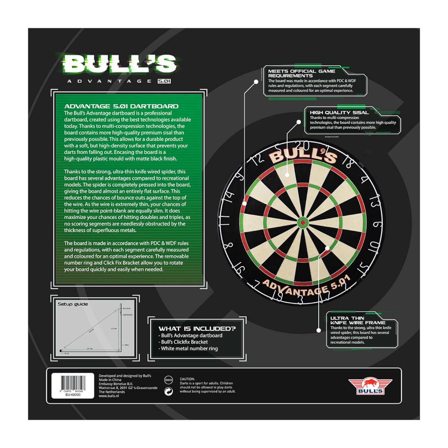 Dartboard Bull's Advantage 501 incl. Clickfix Bracket