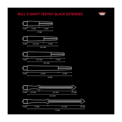 Dart Shaft Bull's Shaft Test Kit Extended - 6 Sets Nylon Shafts