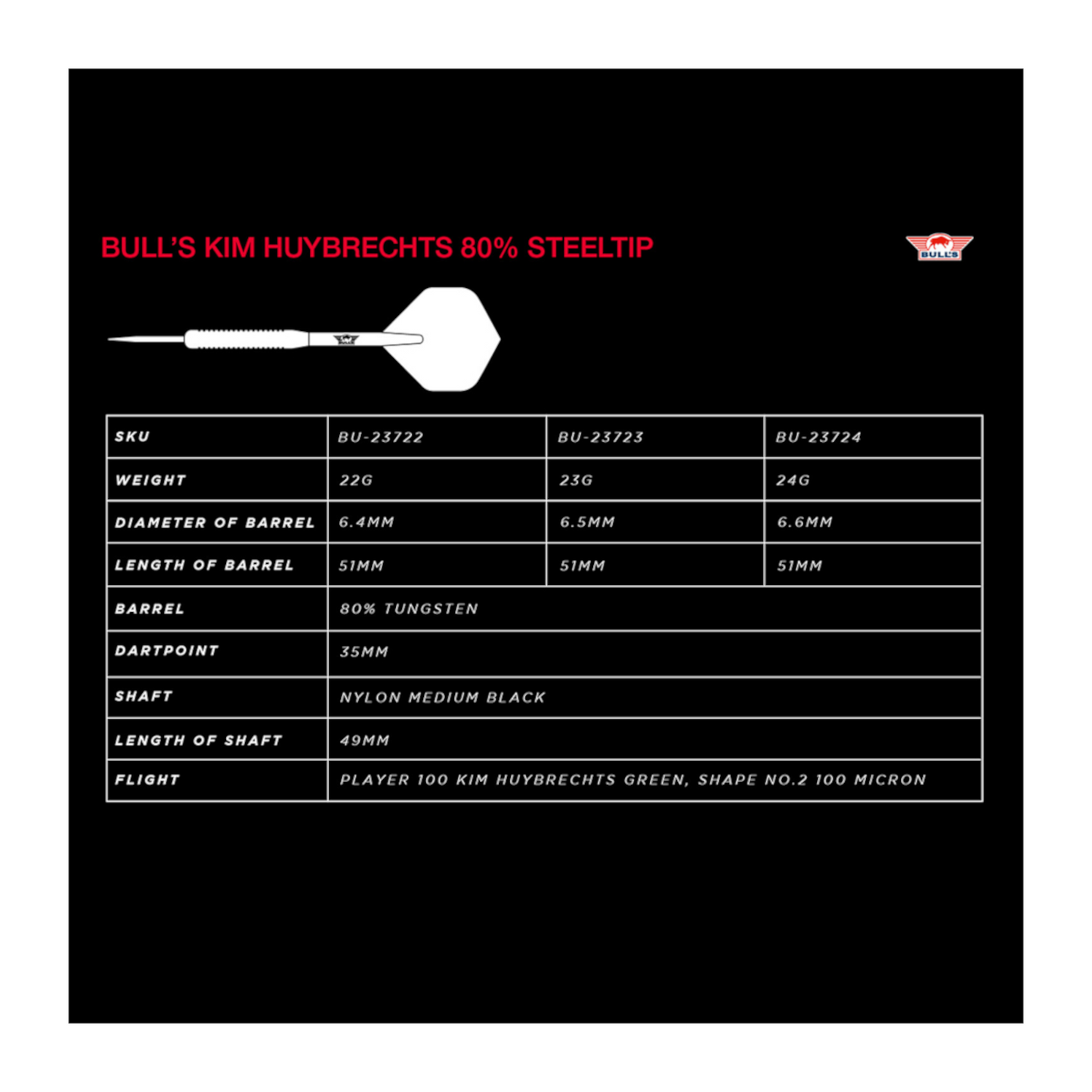 Steeldart Bull's Kim Huybrechts 80% Plain