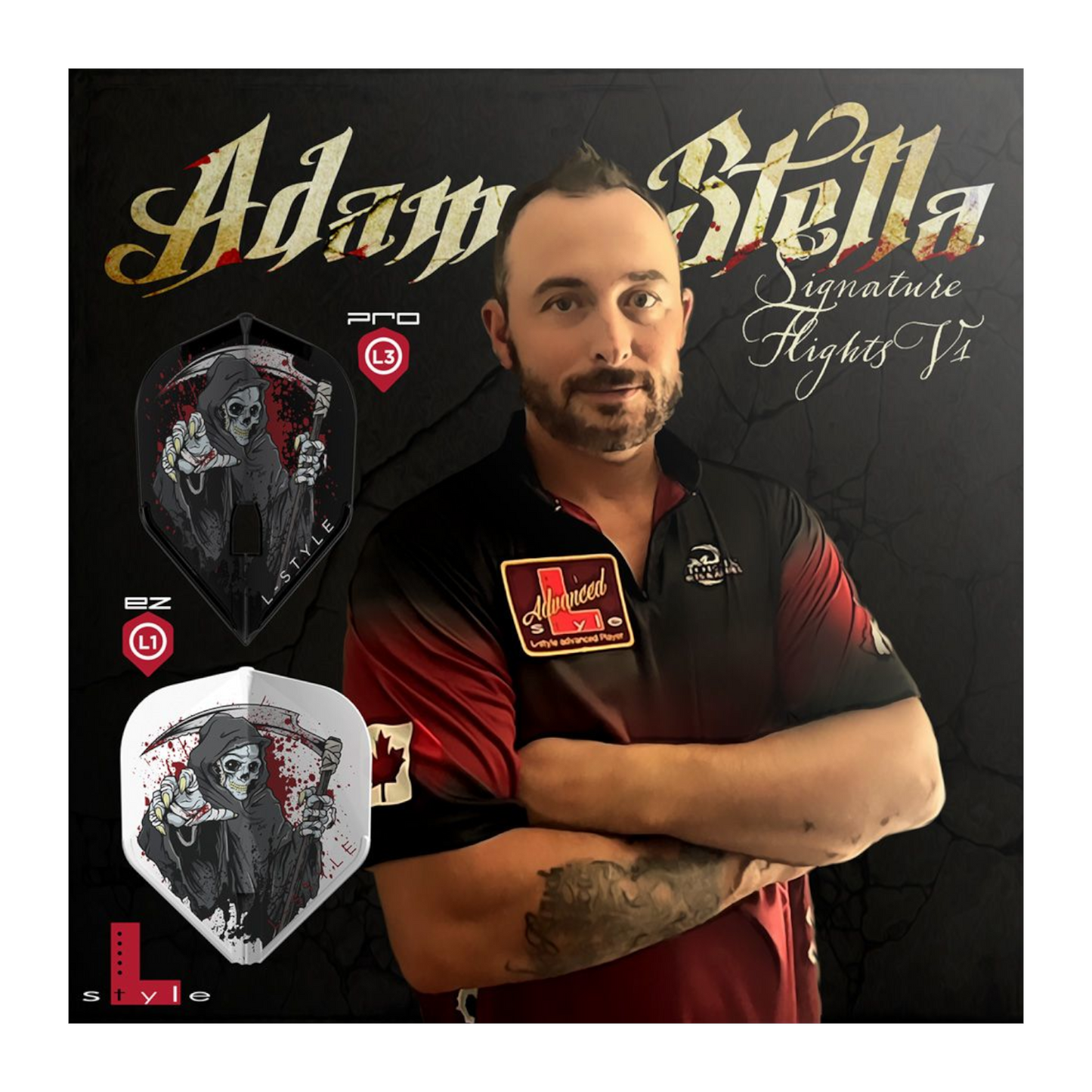 Dart Flights L-Style Signature Champagne Flight: L3PRO Shape Adam Stella v1 Black