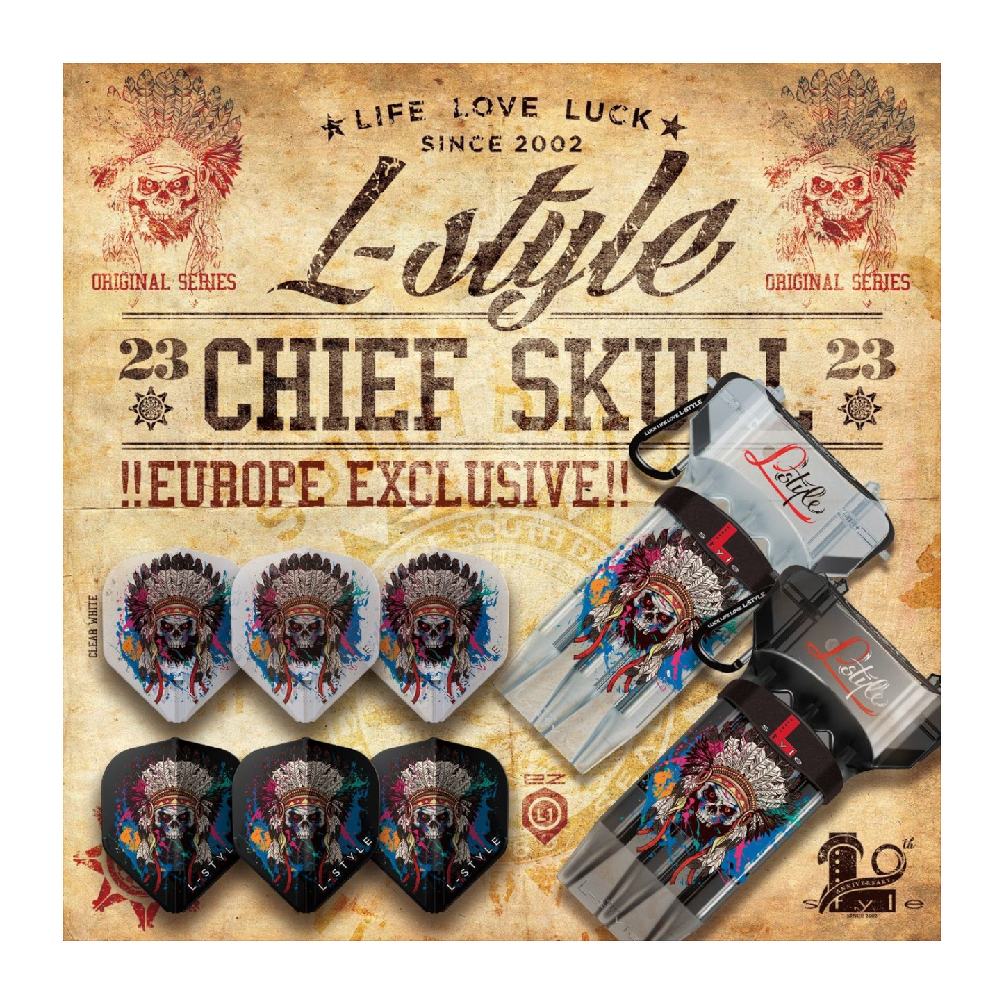 Dart Flights L-Style Signature Champagne Flight: L1EZ Standard Chief Skull Clear White