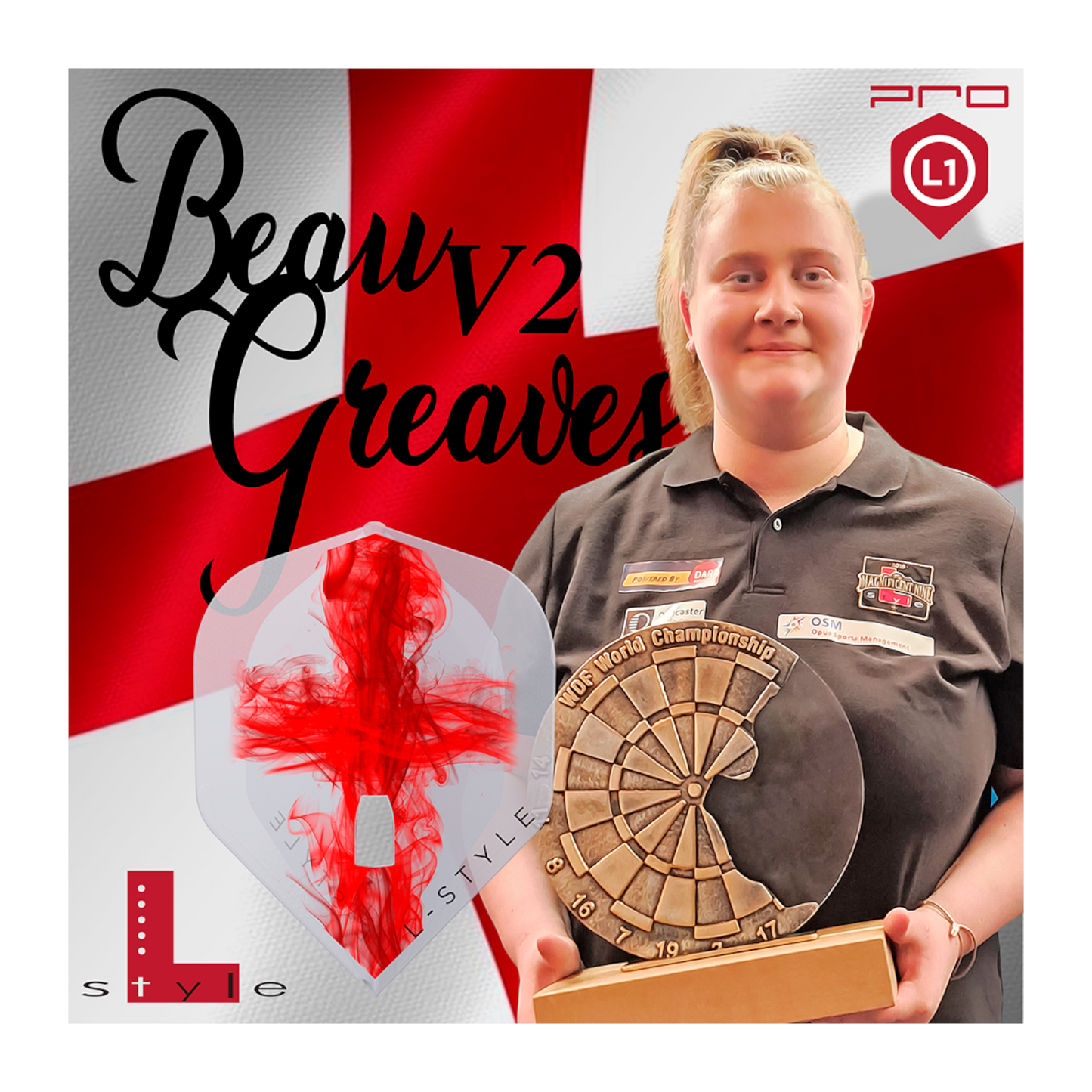 Dart Flights L-Style Signature Champagne Flight:  L1PRO Standard Beau Greaves  v2 Clear White