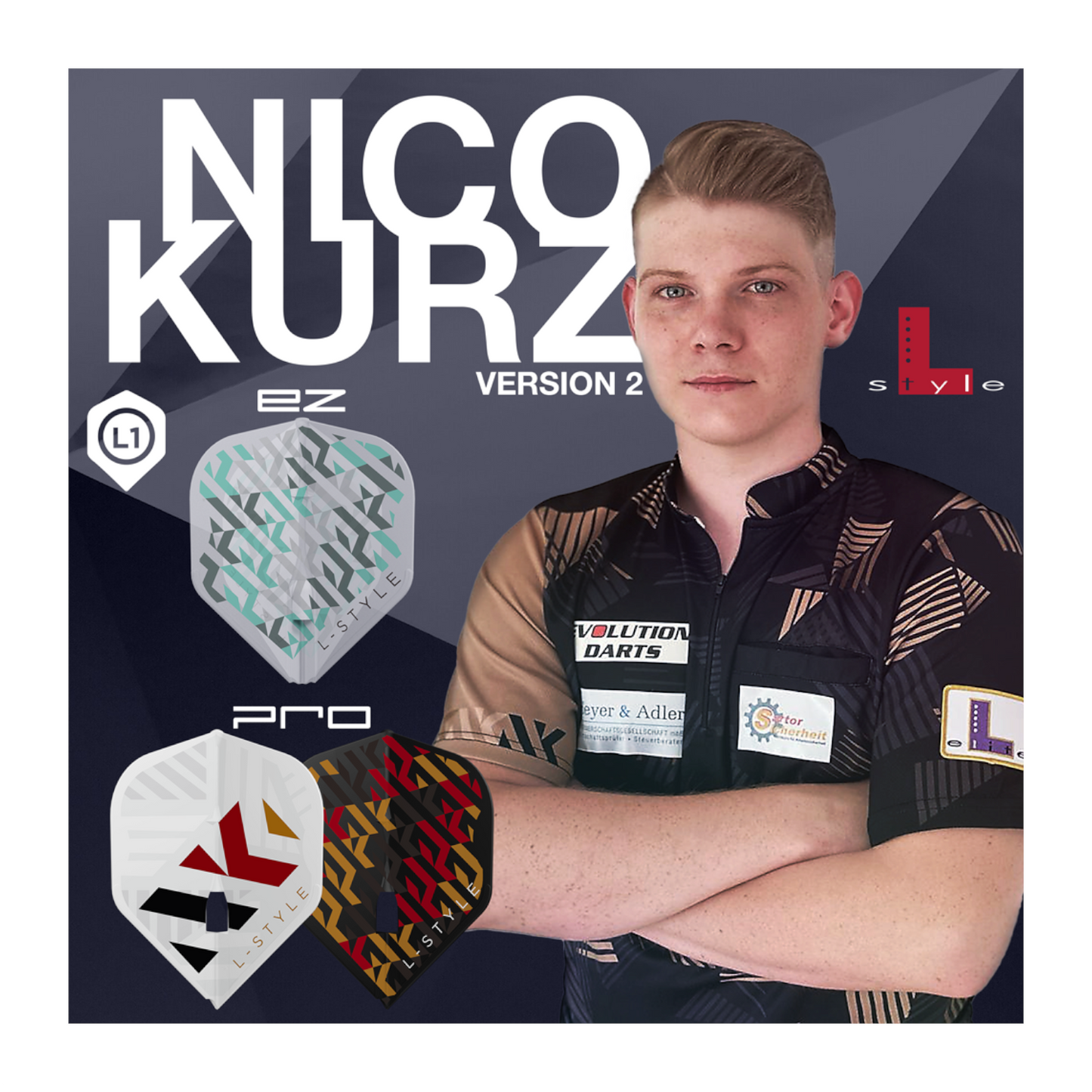 Dart Flights L-Style Signature Champagne Flight: L1EZ Standard Nico Kurz v2 Clear White