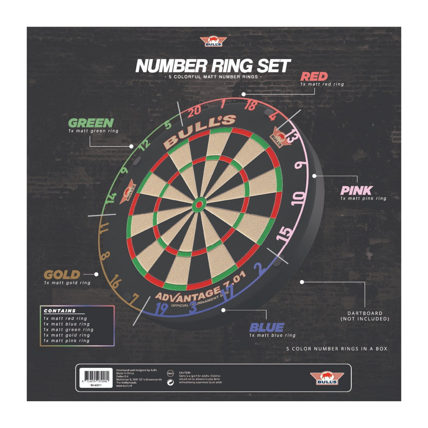 Dart Zubehör BULL'S Zahlenring 5er-Set Color
