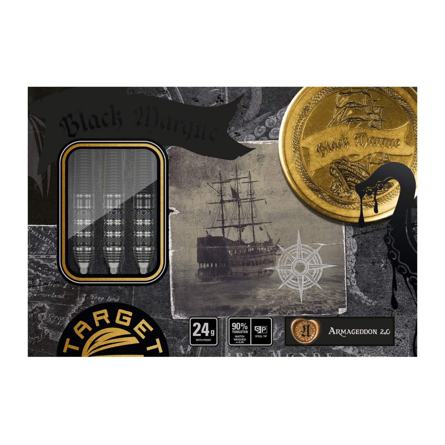 Steeldart TARGET JAPAN BLACK MARQUE LITE ARMAGEDDON GEN2 90% Swiss Point