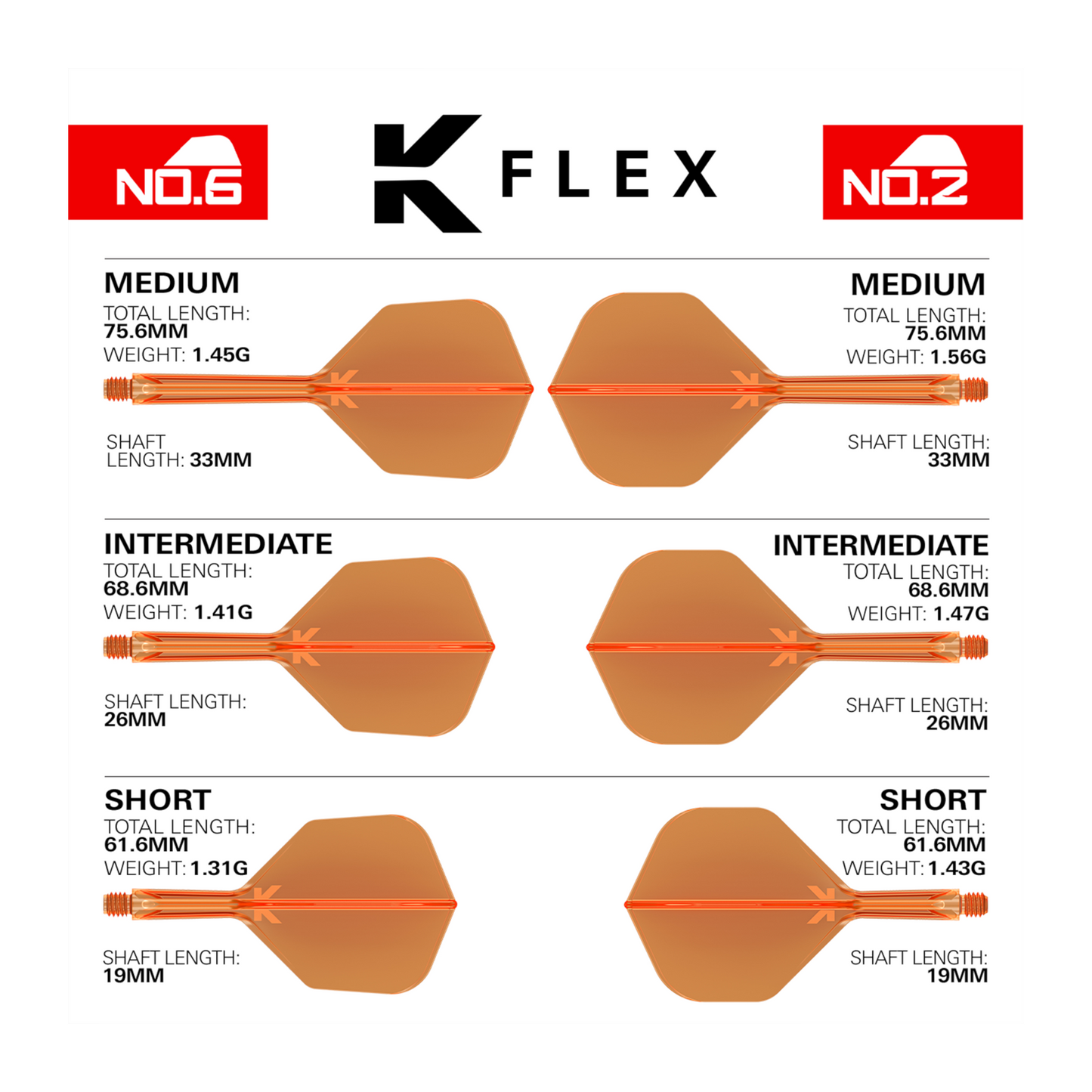 Dart Flights TARGET K-FLEX Shape No.6 Neon Orange